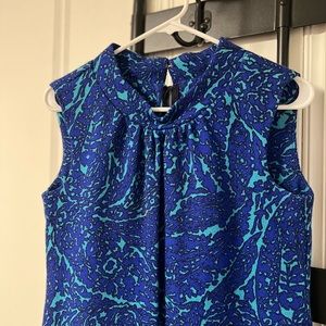 1960 mock neck blue dress